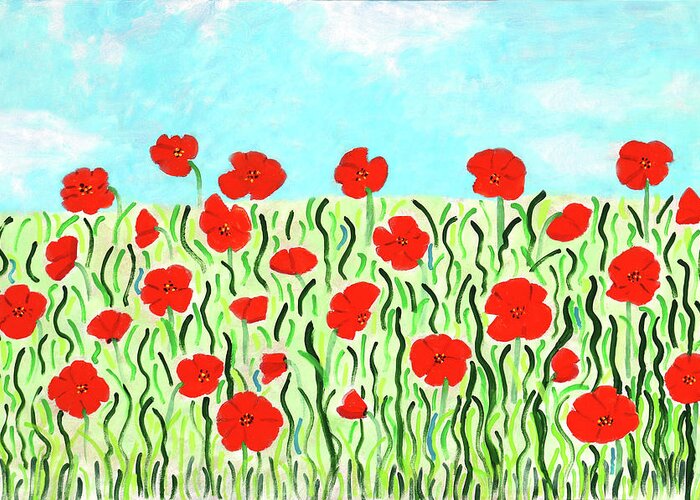 Poppies Greeting Card featuring the painting Everythings Popping Up Poppies by Deborah Boyd