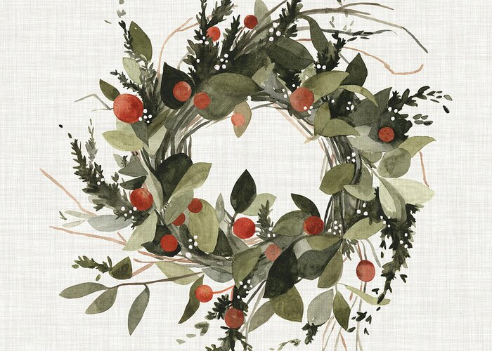 Botanical Greeting Card featuring the painting Farmhouse Wreath II by Emma Scarvey