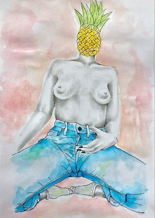 Eroticart Erotic Loveart Buyart Artist Greeting Card featuring the painting Fineapple #1 by Fineapple Apple