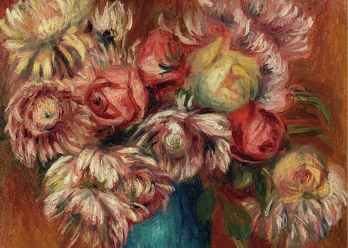 Flowers Greeting Card featuring the painting Flowers In A Green Vase by Pierre-auguste Renoir