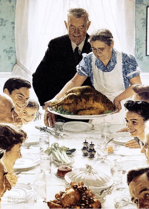 Family Greeting Card featuring the painting Freedom From Want #3 by Norman Rockwell
