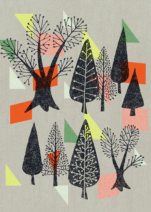 Abstract Greeting Card featuring the drawing Group of Trees #1 by CSA Images