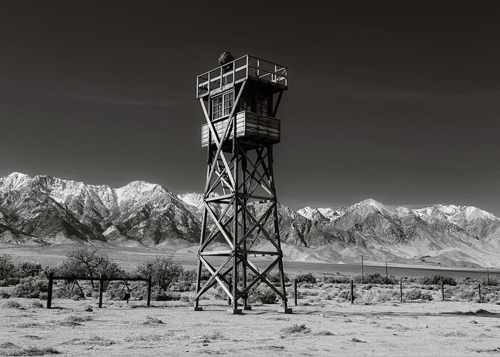 Manzanar Relocation Center Greeting Card featuring the photograph Guard Tower - Manzanar Relocation Center #1 by Mountain Dreams
