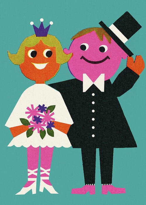 Accessories Greeting Card featuring the drawing Happy Wedding Couple #1 by CSA Images