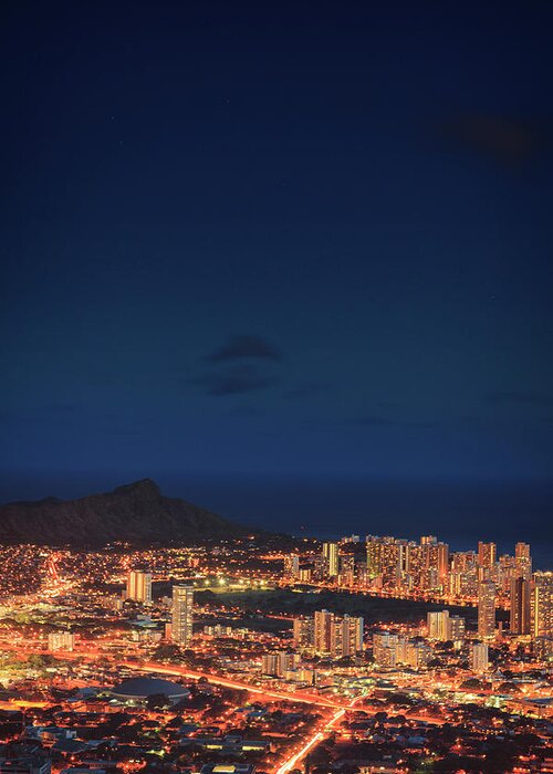 Honolulu Greeting Card featuring the photograph Hawaii, Oahu, Honolulu Skyline #1 by Michele Falzone