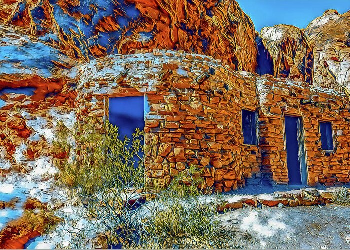 Stone House Greeting Card featuring the digital art Historic Stone House by Jerry Cahill