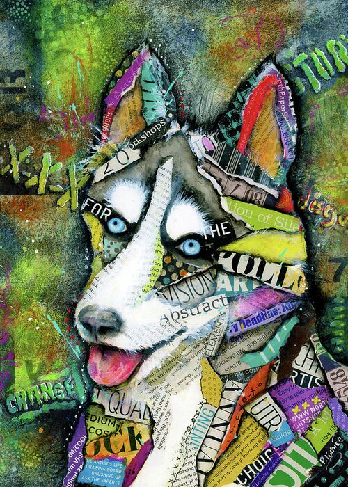 Husky Greeting Card featuring the mixed media Husky #1 by Patricia Lintner