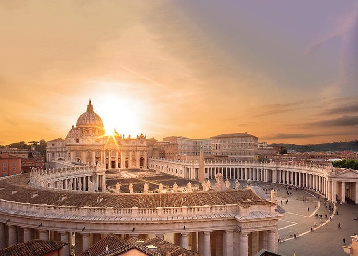 Estock Greeting Card featuring the digital art Italy, Latium, Roma District, Vatican City, Rome, St Peter's Square, St Peter's Basilica, San Pietro Dome And Square #1 by Paolo Giocoso
