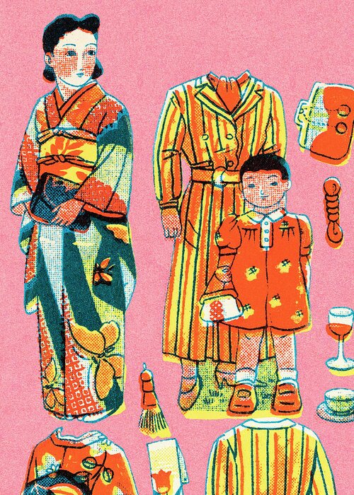 Adult Greeting Card featuring the drawing Kimono shopping #1 by CSA Images