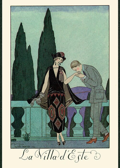 Fashion Greeting Card featuring the painting La Villa D'este #1 by George Barbier