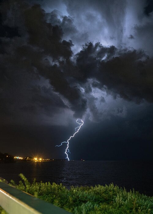 Lightning Greeting Card featuring the photograph Lake Erie Lightning Storm #1 by Dave Niedbala