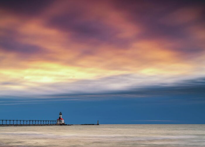 Indiana Dunes Greeting Card featuring the photograph Lighthouse Sunset #1 by Framing Places