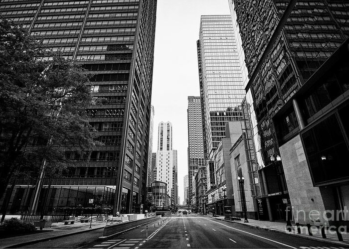 Chicago Greeting Card featuring the photograph looking along north dearborn street at Richard J Daley Center Chicago Illinois USA #1 by Joe Fox