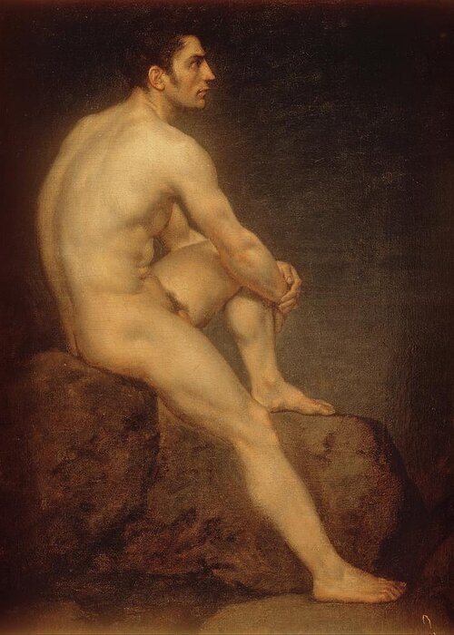 Male Nude Greeting Card featuring the painting Male Nude by Manuel Ignacio Vazquez