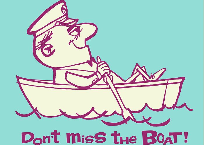 Accessories Greeting Card featuring the drawing Man in Rowboat #1 by CSA Images