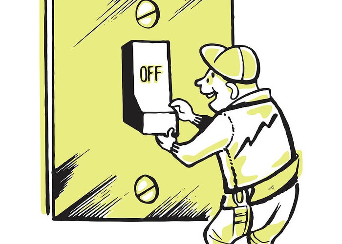 Accessories Greeting Card featuring the drawing Man with Giant Light Switch Turned Off #1 by CSA Images