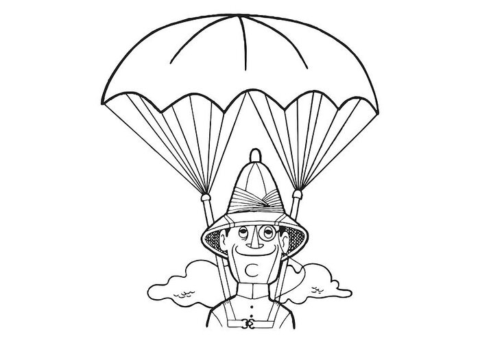 Activity Greeting Card featuring the drawing Man with Parachute #1 by CSA Images