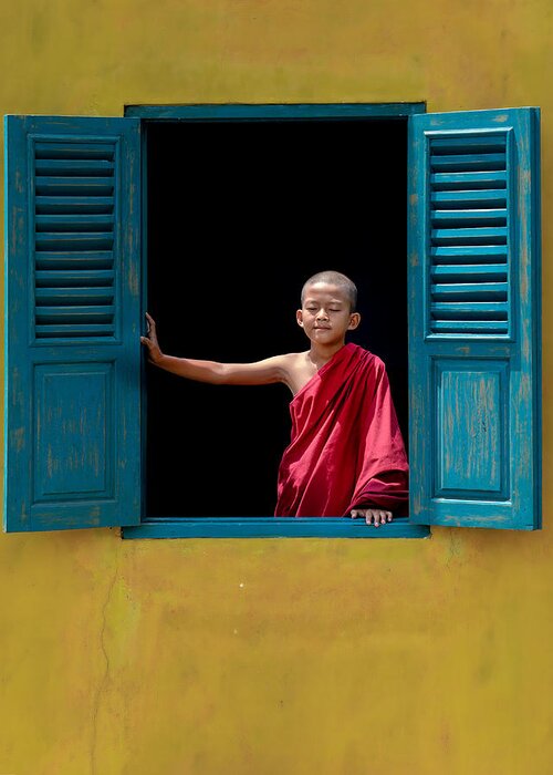 Monk Greeting Card featuring the photograph Monk #1 by Fira Mikael
