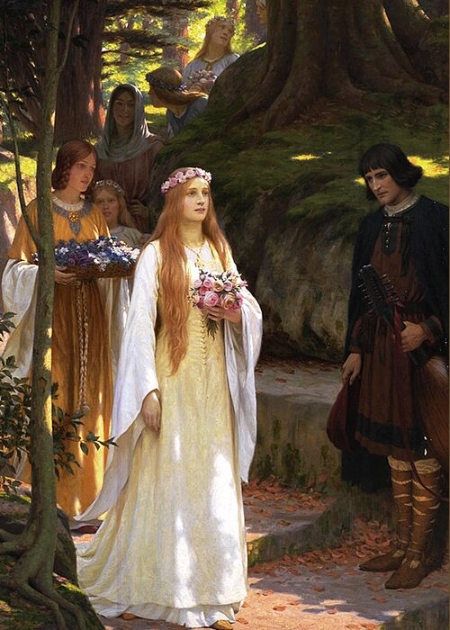 My Fair Lady Greeting Card featuring the painting My Fair Lady by Edmund Leighton by Rolando Burbon