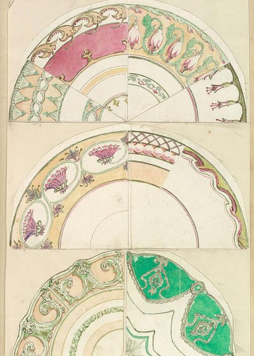 Plate Greeting Card featuring the painting Nine Designs for Decorated Plates Alfred Henry Forrester Alfred Crowquill  British London 1804 18 #1 by Celestial Images