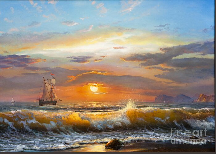 Fine Arts Greeting Card featuring the photograph Oil Painting On Canvas Sailboat by Liliya Kulianionak