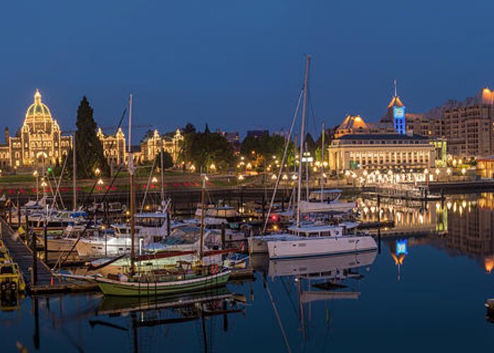 British Columbia Greeting Card featuring the photograph Panoramic Of Inner Harbor In Victoria #1 by Chuck Haney