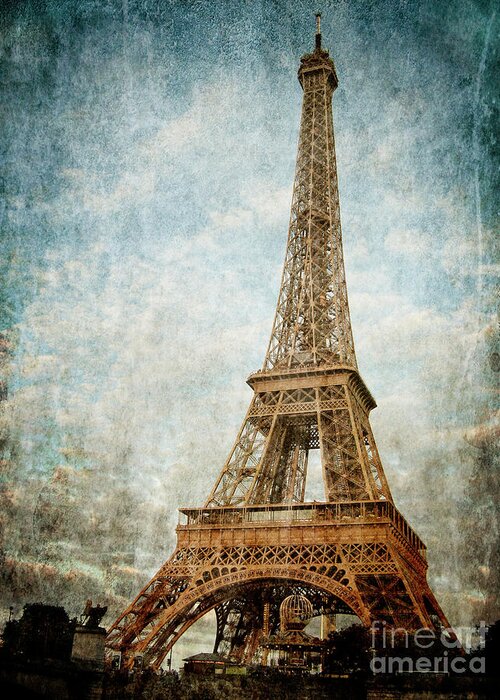 Aged Greeting Card featuring the photograph Eiffel Tower in Paris by Jelena Jovanovic