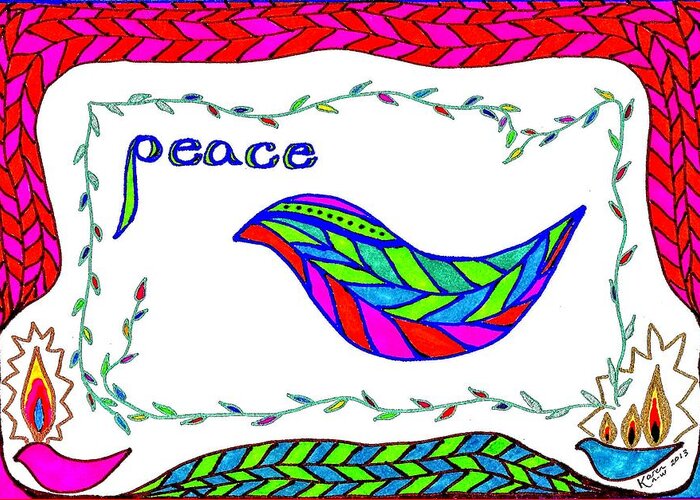 Peace Greeting Card featuring the drawing Peace by Karen Nice-Webb