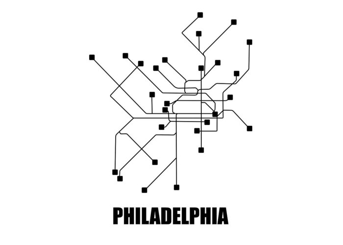 Philadelphia Greeting Card featuring the digital art Philadelphia White Subway Map #1 by Naxart Studio