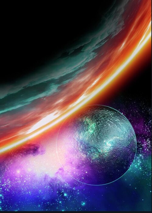 Dust Greeting Card featuring the digital art Planet And Its Moon, Artwork #1 by Victor Habbick Visions