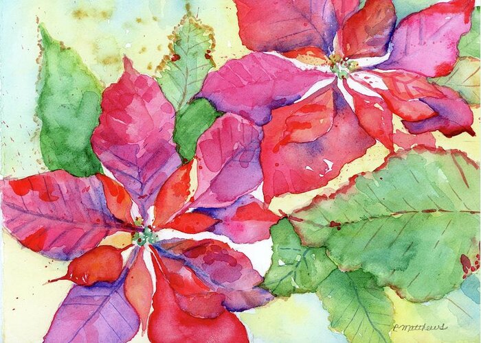 Poinsettia Greeting Card featuring the painting Poinsettia #1 by Rebecca Matthews