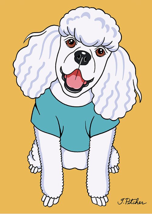 Poodle White Greeting Card featuring the mixed media Poodle White #1 by Tomoyo Pitcher