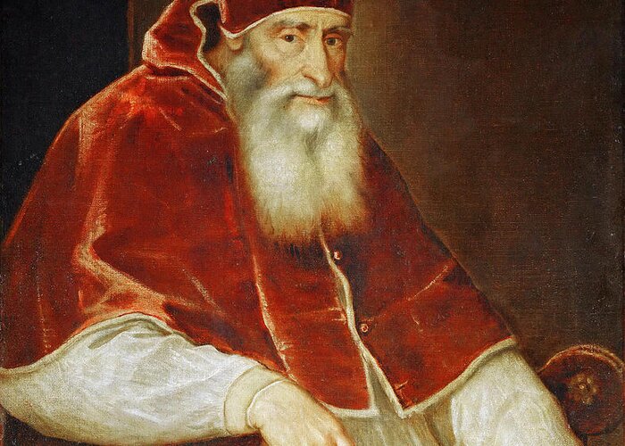 Titian Greeting Card featuring the painting Portrait of Pope Paul III. #2 by Titian