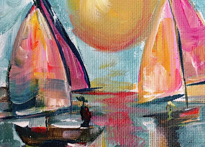 Harbor Greeting Card featuring the painting Sail away with me by Roxy Rich