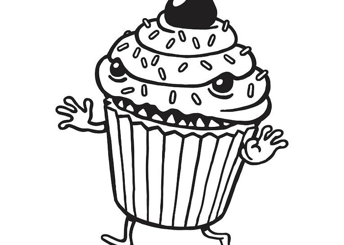 Activity Greeting Card featuring the drawing Scary Cupcake Running #1 by CSA Images