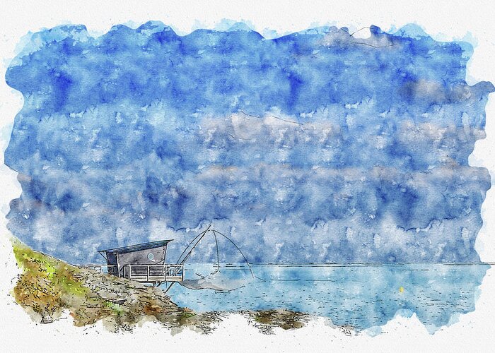 Sea Greeting Card featuring the digital art Sea #watercolor #sketch #sea #water #1 by TintoDesigns