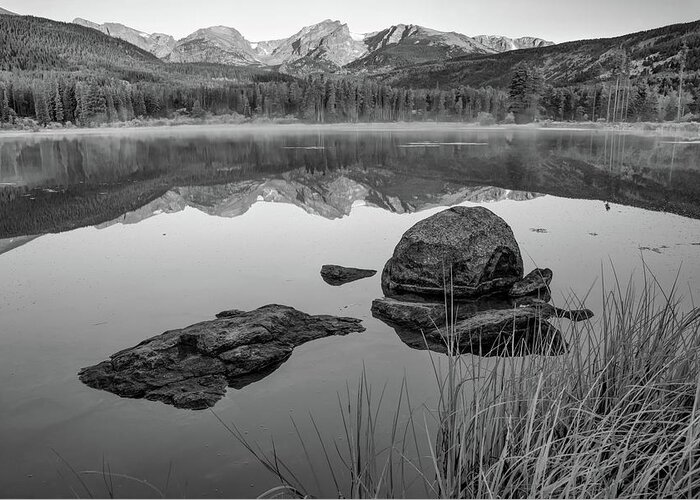 America Greeting Card featuring the photograph Monochrome Sunrise Over Sprague Lake - Rocky Mountain National Park by Gregory Ballos
