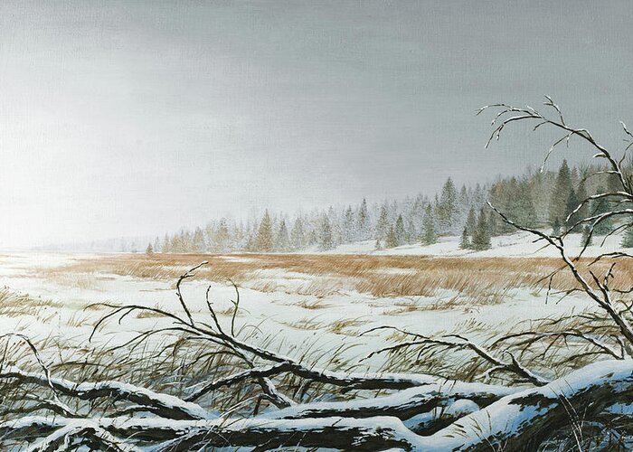Snowy Greeting Card featuring the painting Snowy Morning #1 by Bruce Nawrocke
