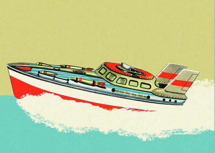 Activity Greeting Card featuring the drawing Speedboat #1 by CSA Images