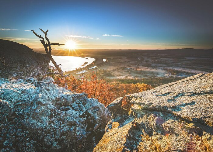 Petit Jean State Park Greeting Card featuring the photograph Sunrise over the Arkansas River #1 by Mati Krimerman
