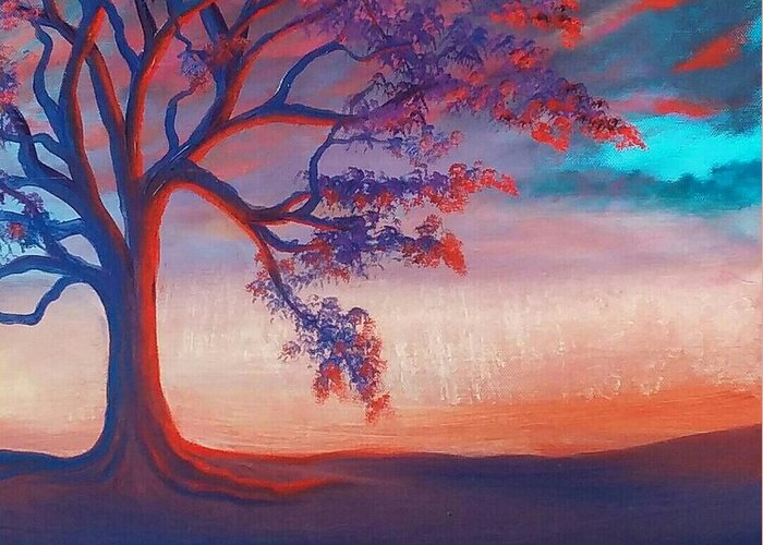  Greeting Card featuring the painting Sunset Tree #1 by Cynthia Vaught