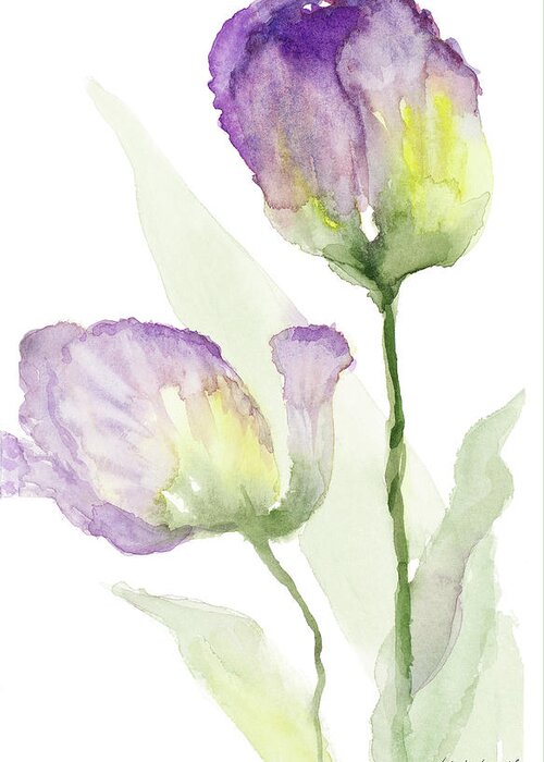 Teal Greeting Card featuring the painting Teal And Lavender Tulips II #1 by Lanie Loreth
