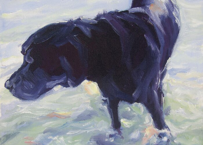 Black Lab Greeting Card featuring the painting The Wader by Sheila Wedegis
