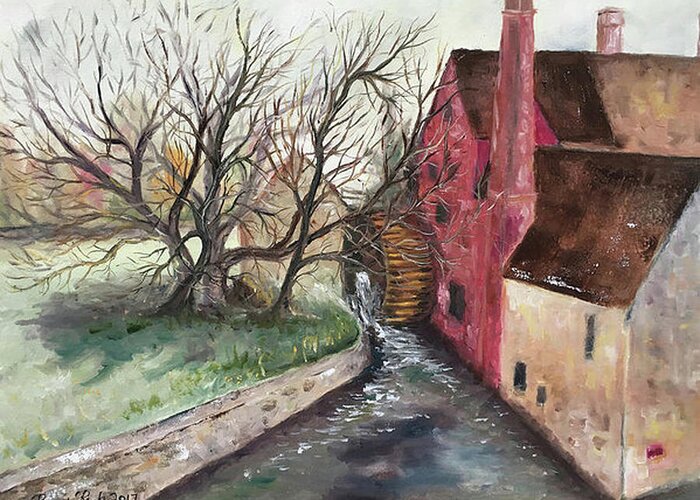 Castle Combe Greeting Card featuring the painting The Water Wheel by Roxy Rich