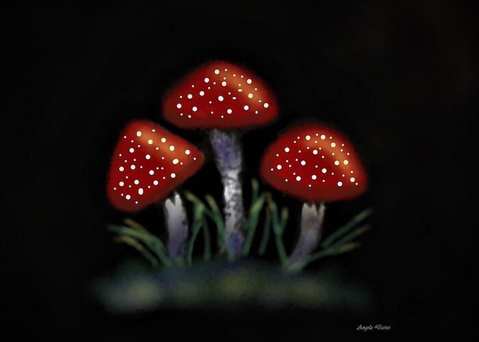 Mushrooms Greeting Card featuring the digital art Family of Three by Angela Davies