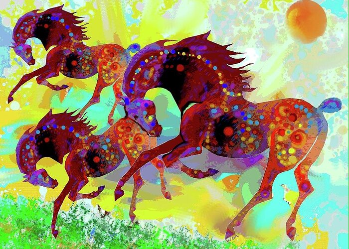 Digital Greeting Card featuring the mixed media Three horses #1 by Mary Armstrong