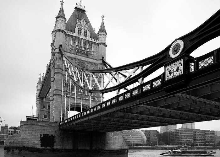 London Greeting Card featuring the photograph Tower Bridge in Black and White #1 by Ian Middleton