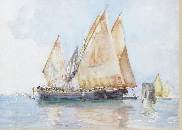 Henry Scott Tuke Greeting Card featuring the painting Venetian Sails by Henry Scott Tuke