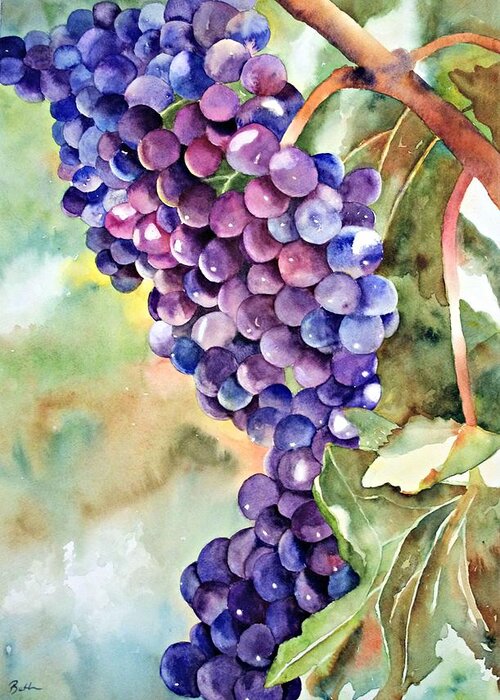 Grapes Greeting Card featuring the painting Wine on the Vine #1 by Beth Fontenot