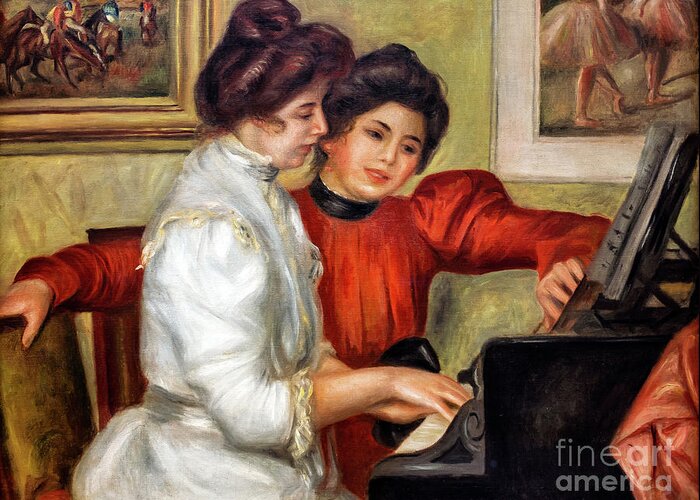 Yvonne And Christine Lerolle At The Piano Greeting Card featuring the painting Yvonne and Christine Lerolle at the Piano by Renoir by Auguste Renoir